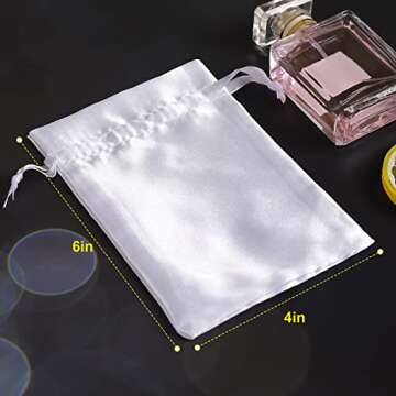 Satin Bags with Drawstring, 4x6" Wedding Favor Drawstring Bags, 50PCS White Smooth Soft Satin Fabric...