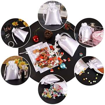 Satin Bags with Drawstring, 4x6" Wedding Favor Drawstring Bags, 50PCS White Smooth Soft Satin Fabric Gift Pouch for Jewelry, Baby Shower, Valentine's Day, Craft, Birthday, Business, Party Favors Bags