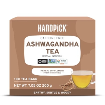 HANDPICK Ashwagandha Tea Bags - Caffeine & Gluten Free | 100 Herbal Tea Bags