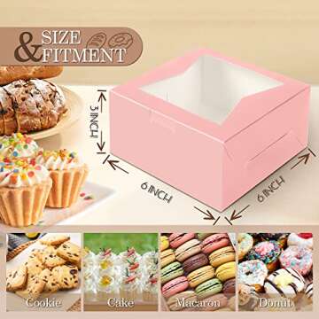 KPOSIYA 35PCS Bakery Boxes with Window 6x6x3 Inches 5 Style Cookie Boxes Small Pastry Boxes for Cand...