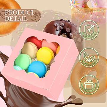 KPOSIYA 35PCS Bakery Boxes with Window 6x6x3 Inches 5 Style Cookie Boxes Small Pastry Boxes for Candy, Dessert, Pastry, Donuts, Birthday Party, Wedding(Pink)