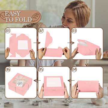 KPOSIYA 35PCS Bakery Boxes with Window 6x6x3 Inches 5 Style Cookie Boxes Small Pastry Boxes for Candy, Dessert, Pastry, Donuts, Birthday Party, Wedding(Pink)