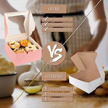 KPOSIYA 35PCS Bakery Boxes with Window 6x6x3 Inches 5 Style Cookie Boxes Small Pastry Boxes for Candy, Dessert, Pastry, Donuts, Birthday Party, Wedding(Pink)