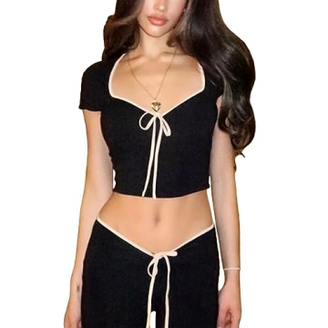 ccuiwe Womens Bow Square Neck Crop Top Stylish Summer Tee