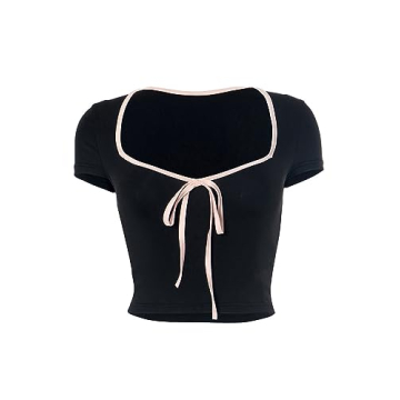ccuiwe Womens Bow Square Neck Crop Top Stylish Summer Tee