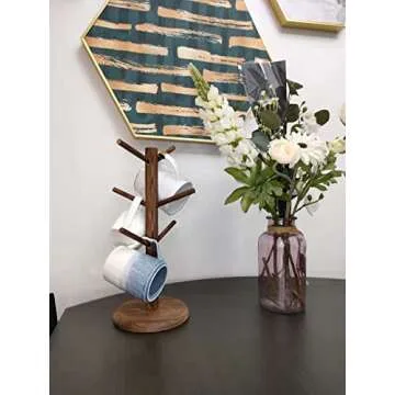 Dorhors Mug Holder Tree,Coffee Cup Holder with 6 Hooks, Wood Mug Rack for Counter,Coffee Bar Accessories and Orgnizer Station(Brown)