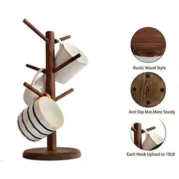Dorhors Mug Holder Tree,Coffee Cup Holder with 6 Hooks, Wood Mug Rack for Counter,Coffee Bar Accessories and Orgnizer Station(Brown)