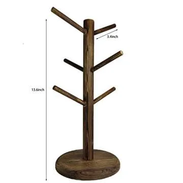 Dorhors Mug Holder Tree,Coffee Cup Holder with 6 Hooks, Wood Mug Rack for Counter,Coffee Bar Accessories and Orgnizer Station(Brown)