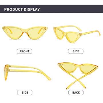 YOSHYA Retro Vintage Narrow Cat Eye Sunglasses for Women Clout Goggles Plastic Frame (Clear Yellow/Yellow)