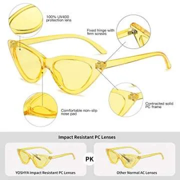 YOSHYA Retro Vintage Narrow Cat Eye Sunglasses for Women Clout Goggles Plastic Frame (Clear Yellow/Yellow)