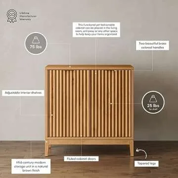 Nathan James Jasper Modern Sideboard, Kitchen Storage Cabinet with Fluted Doors, Accent Storage for Kitchen or Living Room, Warm Pine