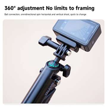 TELESIN Flexible Selfie Stick Pole Tripod Phone Holder, 360 Ball Joint Pivot Arm Stabilizer Monopod ...