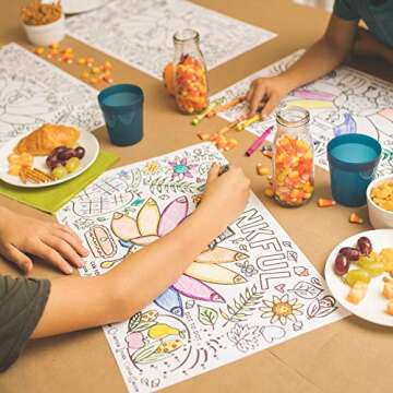 Tiny Expressions - Thanksgiving Coloring Placemats for Kids - Set of 12 Paper Placemats to Color, Turkey 'I Am Thankful for' Theme - Fall Thanksgiving Crafts for Kids