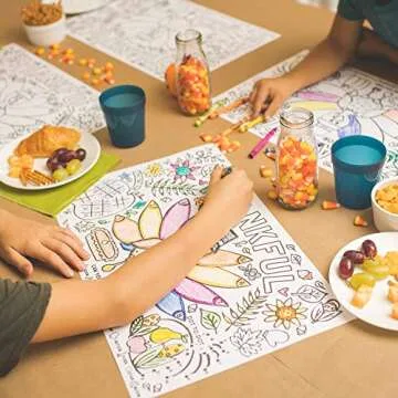 Tiny Expressions - Thanksgiving Coloring Placemats for Kids - Set of 12 Paper Placemats to Color, Turkey 'I Am Thankful for' Theme - Fall Thanksgiving Crafts for Kids