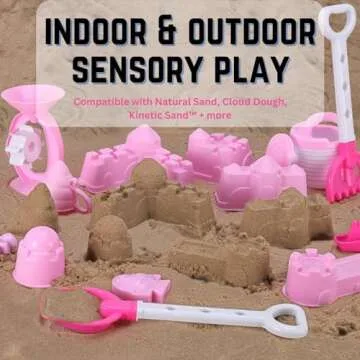 14 PCS Pink Princess Beach Wagon Plastic Toy Playset for Kids with Castle Molds, Sand Wheel, Water Pail, Play Tools and Featured Molds