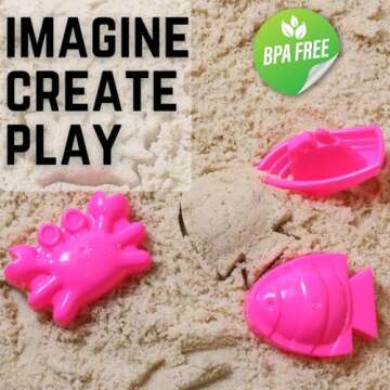 14 PCS Pink Princess Beach Wagon Plastic Toy Playset for Kids with Castle Molds, Sand Wheel, Water Pail, Play Tools and Featured Molds