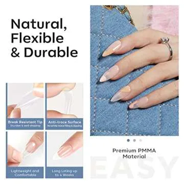Modelones Medium Almond Nail Tips 500Pcs Clear False Acrylic Almond Press on Nails Pre-shape Full Cover Nail Tips Nail Extension DIY at Home 10 Sizes