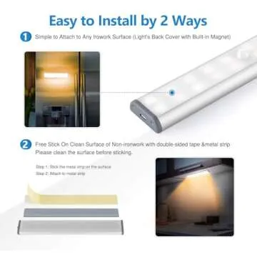 Under Cabinet Lighting Closet Light 20 LEDs 3 Packs, Wireless Rechargeable Cabinet Lights, Magnetic Under Counter Lighting, LED Motion Sensor Night Light for Closet Cabinet Wardrobe Stairs (White)