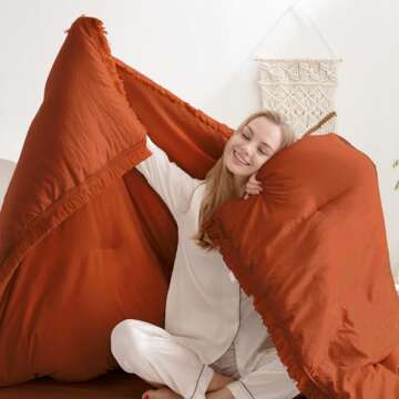 Andency Queen Comforter Set Burnt Orange, 3 Pieces Boho Terracotta Fall Tassel Lightweight Bedding Comforter Sets, All Season Rust Soft Bed Set (90x90In Comforter & 2 Pillowcases)