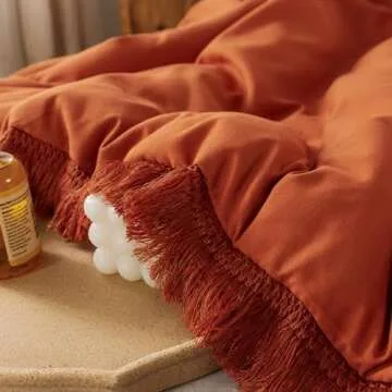 Andency Queen Comforter Set Burnt Orange, 3 Pieces Boho Terracotta Fall Tassel Lightweight Bedding Comforter Sets, All Season Rust Soft Bed Set (90x90In Comforter & 2 Pillowcases)