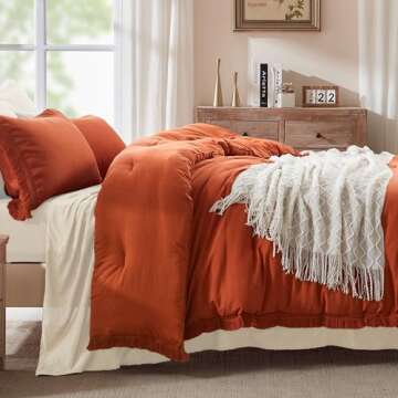Andency Queen Comforter Set Burnt Orange, 3 Pieces Boho Terracotta Fall Tassel Lightweight Bedding Comforter Sets, All Season Rust Soft Bed Set (90x90In Comforter & 2 Pillowcases)