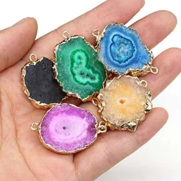 Zotoone Natural Agate Crystal Druzy Connectors - 3pcs Unique Jewelry Charms