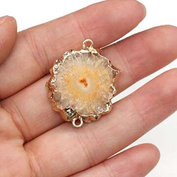 Zotoone Natural Agate Crystal Druzy Connectors Pearl Links Jewelry Connectors Charms Irregular Shape Plated Gold Edge Crystal Agate Stone Pendant DIY for Necklace or Jewelry Making (Mix Style 3pieces