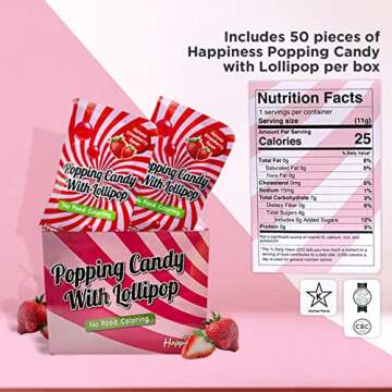 Happiness USA 50 Pack Pop Rock Candy with Dip Lollipops Individually Wrapped | All Natural Dye Free Suckers & Strawberry Candy Rocks No Artificial Colors or Flavors | Non Dairy Birthday Party Favors