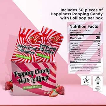Happiness USA 50 Pack Pop Rock Candy with Dip Lollipops Individually Wrapped | All Natural Dye Free Suckers & Strawberry Candy Rocks No Artificial Colors or Flavors | Non Dairy Birthday Party Favors