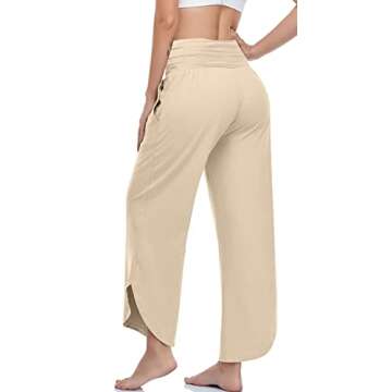 UEU Women's Wide Leg Yoga Pants High Waisted Comfy Dance Sweatpants Loose Casual Soft Lounge Joggers for Women with Pockets (Light Khaki, M)
