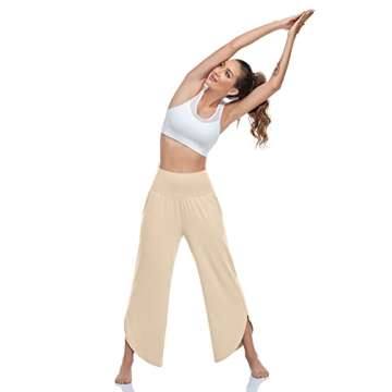 UEU Women's Wide Leg Yoga Pants High Waisted Comfy Dance Sweatpants Loose Casual Soft Lounge Joggers for Women with Pockets (Light Khaki, M)