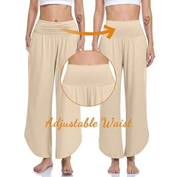 UEU Women's Wide Leg Yoga Pants High Waisted Comfy Dance Sweatpants Loose Casual Soft Lounge Joggers for Women with Pockets (Light Khaki, M)