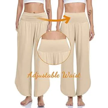 UEU Women's Wide Leg Yoga Pants High Waisted Comfy Dance Sweatpants Loose Casual Soft Lounge Joggers for Women with Pockets (Light Khaki, M)