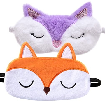 2 Pcs Cute Fox Sleep Masks for Kids & Adults - Soft, Comfortable & Travel-Friendly