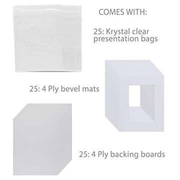 Creative Inspirations Pre-Cut Bevel 4-Ply Mats Presentation Kits - 25 Acid-Free Mats, Backing Boards, & Seal Bags for Artwork - 5x7"