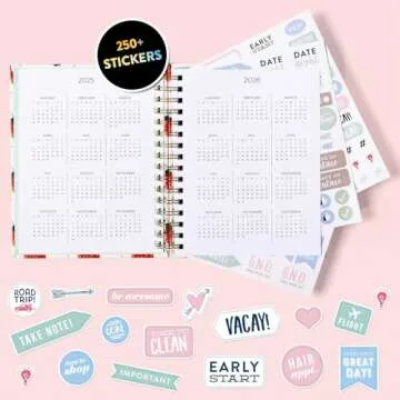 2025 Eccolo Spiral Agenda Planner, Strawberry, Weekly & Monthly Pages, 12 Month, Sticker Sheets, Inspirational Quotes (7.75 x 8.75, Hardcover)