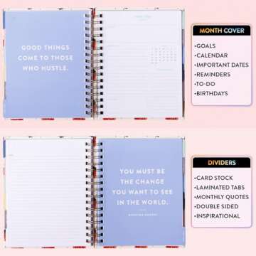 2025 Eccolo Spiral Agenda Planner, Strawberry, Weekly & Monthly Pages, 12 Month, Sticker Sheets, Inspirational Quotes (7.75 x 8.75, Hardcover)