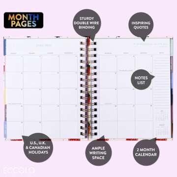 2025 Eccolo Spiral Agenda Planner, Strawberry, Weekly & Monthly Pages, 12 Month, Sticker Sheets, Inspirational Quotes (7.75 x 8.75, Hardcover)