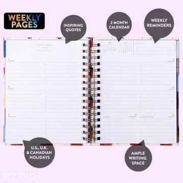 2025 Eccolo Spiral Agenda Planner, Strawberry, Weekly & Monthly Pages, 12 Month, Sticker Sheets, Inspirational Quotes (7.75 x 8.75, Hardcover)
