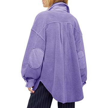 Fisoew Womens Oversized Long Sleeve Button Down Shirt Jacket Soft Comfy Casual Shacket Coats with Po...