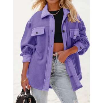 Fisoew Womens Oversized Long Sleeve Button Down Shirt Jacket Soft Comfy Casual Shacket Coats with Pockets Purple