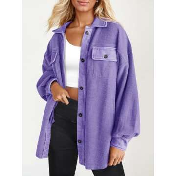 Fisoew Womens Oversized Long Sleeve Button Down Shirt Jacket Soft Comfy Casual Shacket Coats with Pockets Purple