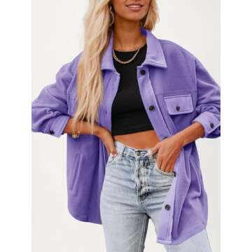 Fisoew Womens Oversized Long Sleeve Button Down Shirt Jacket Soft Comfy Casual Shacket Coats with Pockets Purple