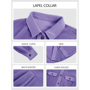 Fisoew Womens Oversized Long Sleeve Button Down Shirt Jacket Soft Comfy Casual Shacket Coats with Pockets Purple