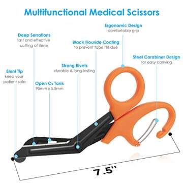 GRICARE 3-Pack Medical Scissors and Pen Light, Medical LED Penlights with Pupil Gauge, Trauma Shears Bandage Scissors with Carabiner-7.5" Surgical Scissors for Nurses, Doctors, Nursing Students, EMT