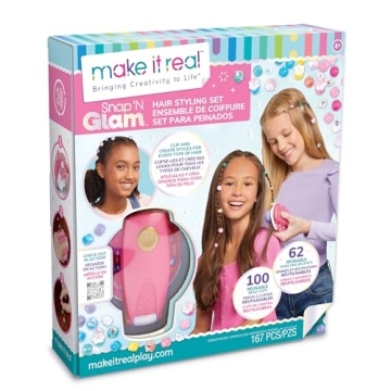 Make It Real Snap N' Glam Hair Styling Set - Create Unique Styles with 100 Reusable Bead Clips, Gems...