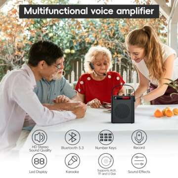 Bluetooth 5.3 Wireless Voice Amplifier with 2 Wireless Microphones, 40W Portable Rechargeable PA Sys...