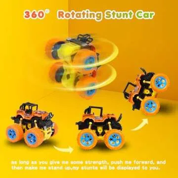 LEFEI Monster Truck for Boys 3 4 5 6 7 Year Old,4 Pack Push and Go Friction Powered Car Toys, Double...