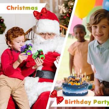 LEFEI Monster Truck for Boys 3 4 5 6 7 Year Old,4 Pack Push and Go Friction Powered Car Toys, Double-Directions Inertia Pull Back Vehicle Set,Birthday Party Gift for Kids