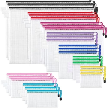 JARLINK 9 Sizes 27 Pack Mesh Zipper Pouch, 9 Colors, Multipurpose Waterproof Zipper File Bags Plasti...